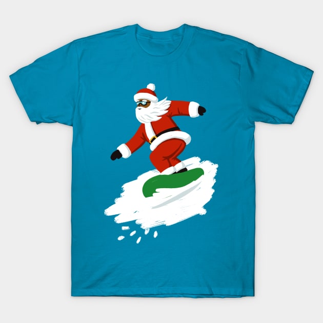 Snowboarding Black Santa T-Shirt by BexMorleyArt